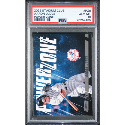 PSA Graded Aaron Judge 2022 Stadium Club Power Zone baseball card on display