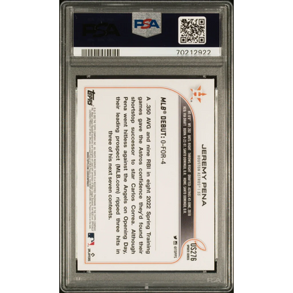 Graded 2022 Topps Update Jeremy Pena #US276 Rookie RC Baseball Card PSA 10 Gem Mint | PSA 10 Gem Mint Graded Rookie Card | vintageantiquesgifts.com