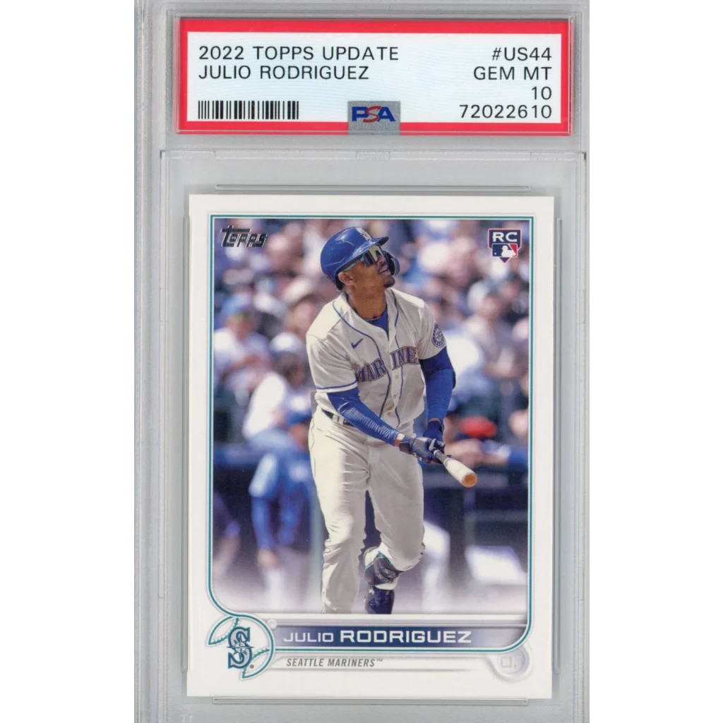 Graded 2022 Topps Update Julio Rodriguez #US44 Rookie RC Baseball Card PSA 10 Gem Mint | Hall of Fame Sports Memorabilia | vintageantiquesgifts.com