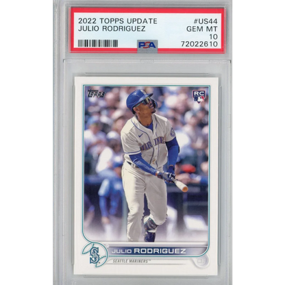 Graded 2022 Topps Update Julio Rodriguez #US44 Rookie RC Baseball Card PSA 10 Gem Mint | Hall of Fame Sports Memorabilia | vintageantiquesgifts.com