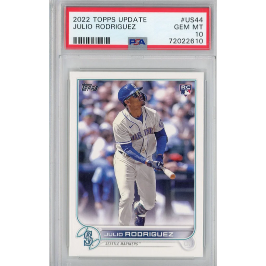 Graded 2022 Topps Update Julio Rodriguez #US44 Rookie RC Baseball Card PSA 10 Gem Mint | Hall of Fame Sports Memorabilia | vintageantiquesgifts.com