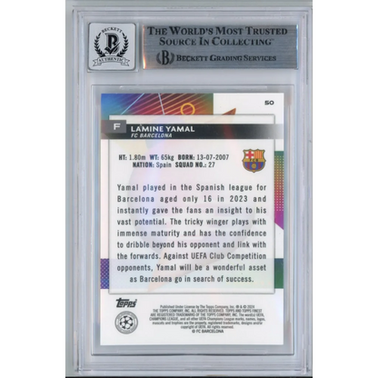 Graded 2023-24 Topps Finest UCC Lamine Yamal #50 Signed Rookie RC Soccer Card Beckett BAS BGS Auto 10 | BGS Auto 10 Graded Rookie Soccer Card | vintageantiquesgifts.com