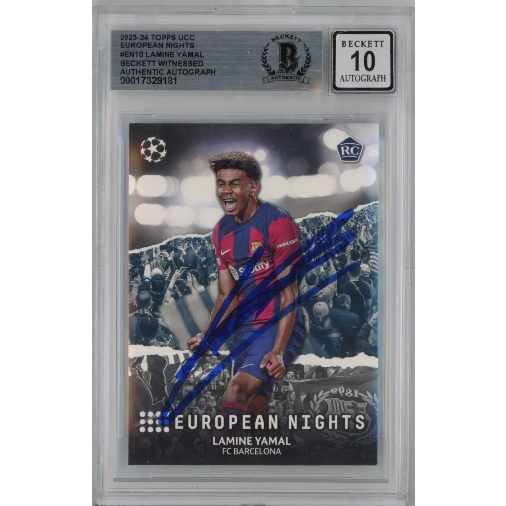 Graded 2023-24 Topps UCC Lamine Yamal #EN10 European Nights Signed Rookie RC Soccer Card Beckett BAS BGS Auto 10 | Hall of Fame Sports Memorabilia | vintageantiquesgifts.com