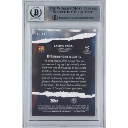 Graded 2023-24 Topps UCC Lamine Yamal #EN10 European Nights Signed Rookie RC Soccer Card Beckett BAS BGS Auto 10 | BGS Auto 10 Graded Rookie Soccer Card | vintageantiquesgifts.com