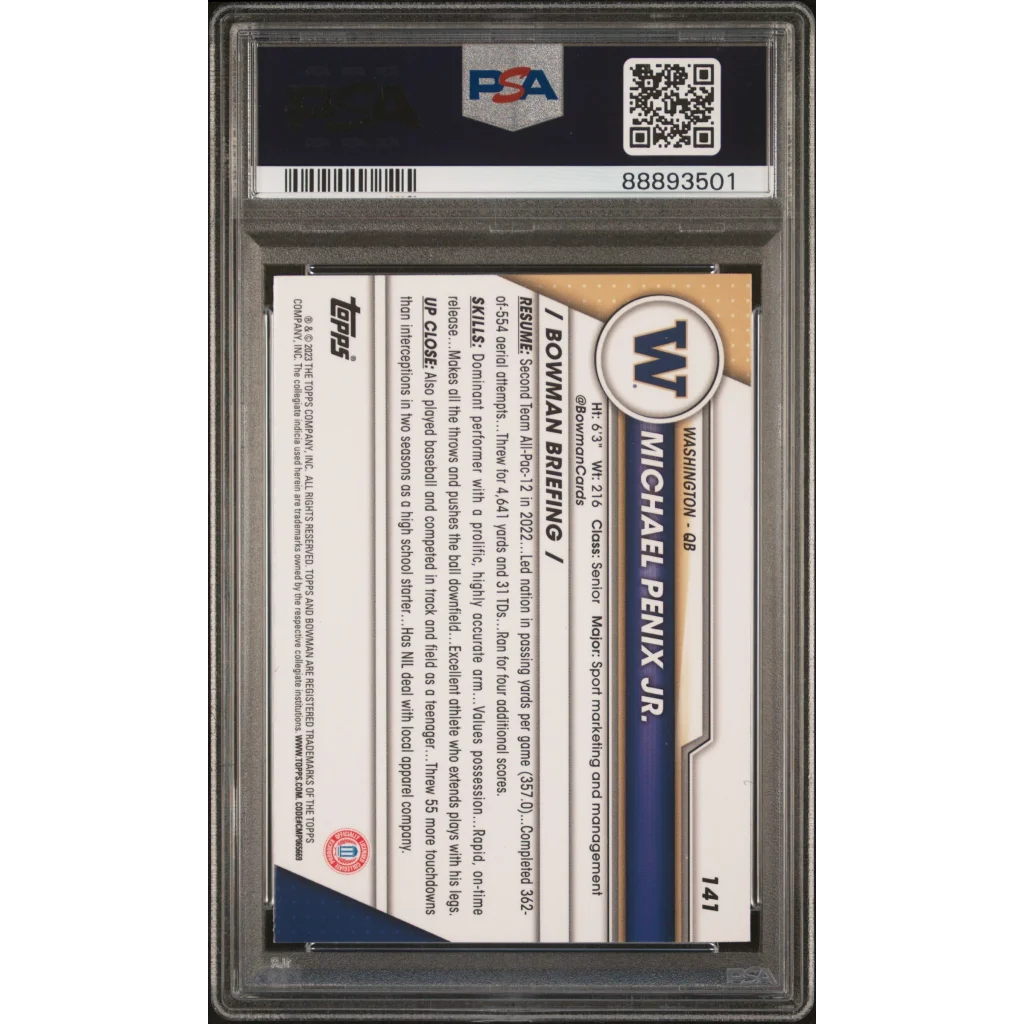 Graded 2023 Bowman U Chrome Michael Penix Jr. #141 Xfractor Rookie RC Football Card PSA 10 Gem Mint | PSA 10 Gem Mint Graded Rookie Card | vintageantiquesgifts.com