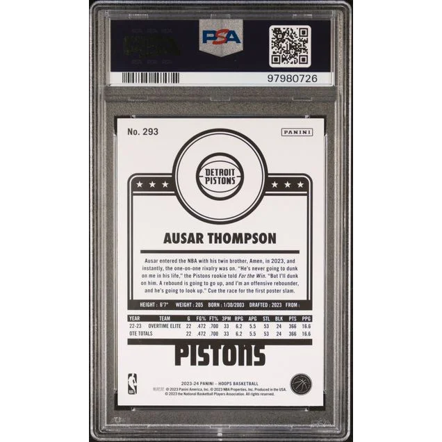 Graded 2023 Hoops Ausar Thompson #293 Rookie RC PSA 10 Gem Mint Card