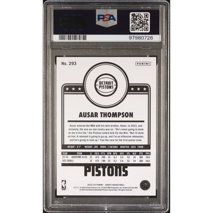 Graded 2023 Hoops Ausar Thompson #293 Rookie RC PSA 10 Gem Mint Card