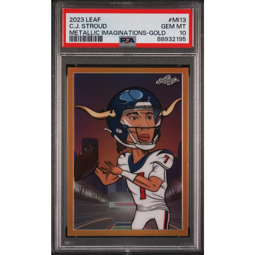 Graded 2023 Leaf CJ Stroud #MI13 Metallic Imaginations Gold #/99 Rookie RC Football Card PSA 10 Gem Mint | Hall of Fame Sports Memorabilia | vintageantiquesgifts.com