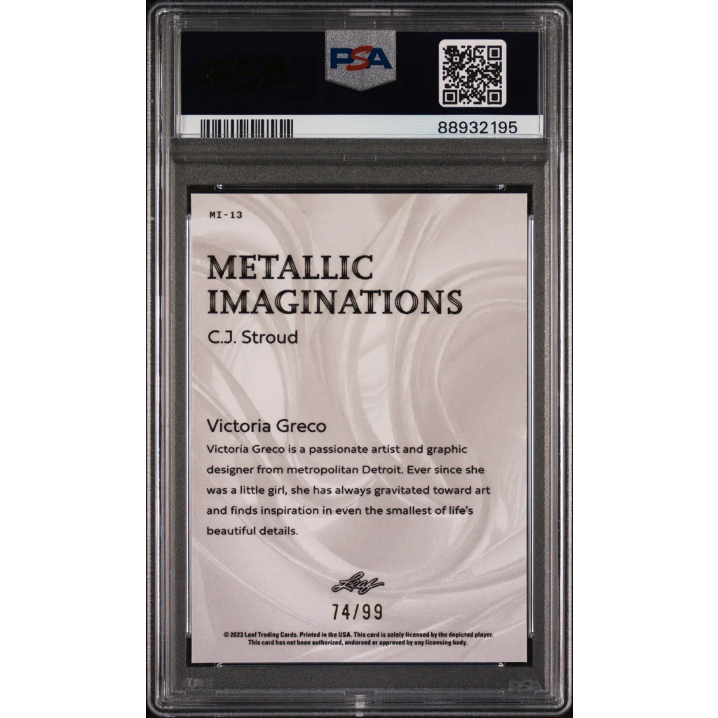 Graded 2023 Leaf CJ Stroud #MI13 Metallic Imaginations Gold #/99 Rookie RC Football Card PSA 10 Gem Mint | PSA 10 Gem Mint Graded Rookie Card | vintageantiquesgifts.com