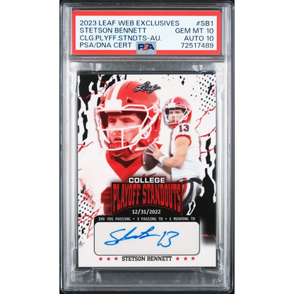 Graded 2023 Leaf Stetson Bennett #SB1 Autographed Rookie PSA 10 Gem Mint