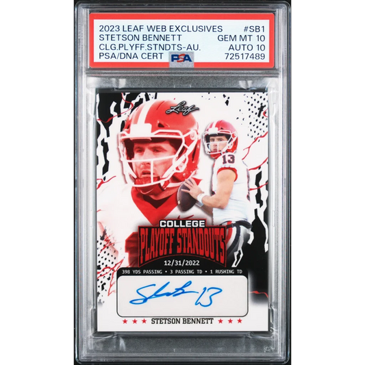 Graded 2023 Leaf Stetson Bennett #SB1 Autographed Rookie PSA 10 Gem Mint