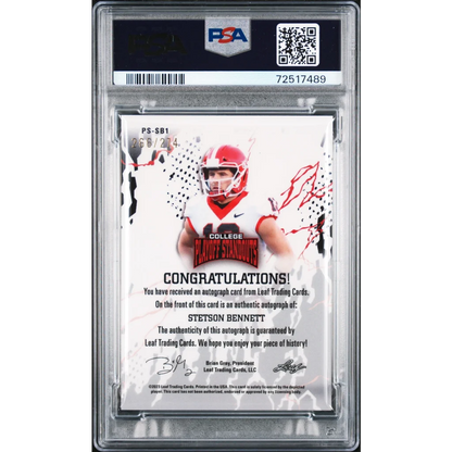 Graded Stetson Bennett autographed rookie card in red/white jersey, PSA 10