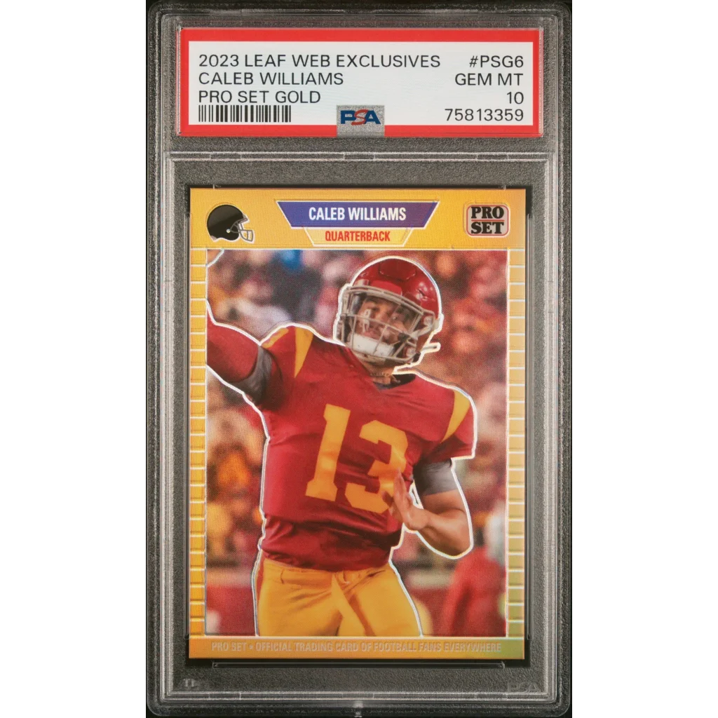 PSA Graded Caleb Williams 2023 Leaf Pro Set Gold Football Card front view