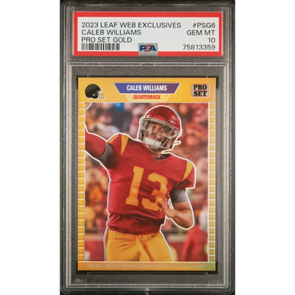 PSA Graded Caleb Williams 2023 Leaf Pro Set Gold Football Card front view