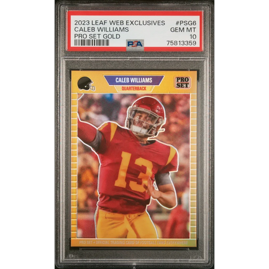 PSA Graded Caleb Williams 2023 Leaf Pro Set Gold Football Card front view