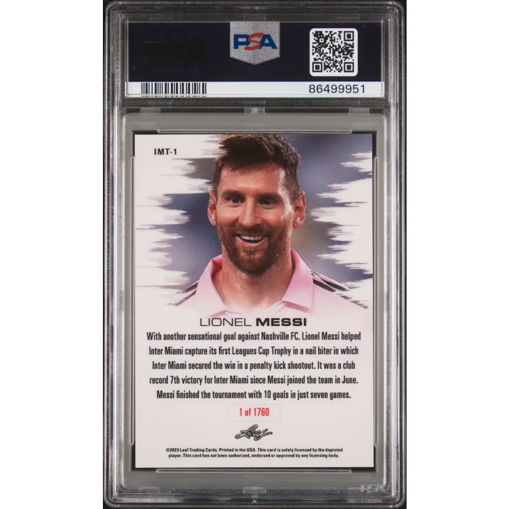 PSA 10 Graded Lionel Messi 2023 Leaf #IMT1 Signed Soccer Card Slab