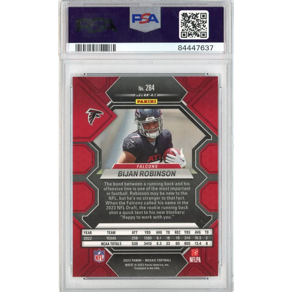 PSA graded Bijan Robinson rookie card displayed in PSA Graded Bijan Robinson Rookie Card Authenticated product