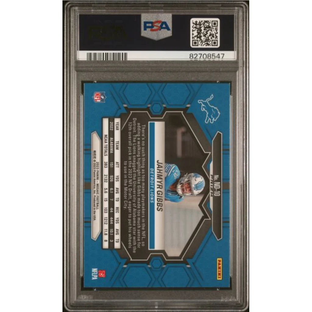 Graded 2023 Mosaic Jahmyr Gibbs #ND10 Red Rookie RC Football Card PSA 10 Gem Mint | PSA 10 Gem Mint Graded Rookie Card | vintageantiquesgifts.com