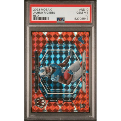 Graded 2023 Mosaic Jahmyr Gibbs #ND10 Red Rookie RC Football Card PSA 10 Gem Mint | Hall of Fame Sports Memorabilia | vintageantiquesgifts.com