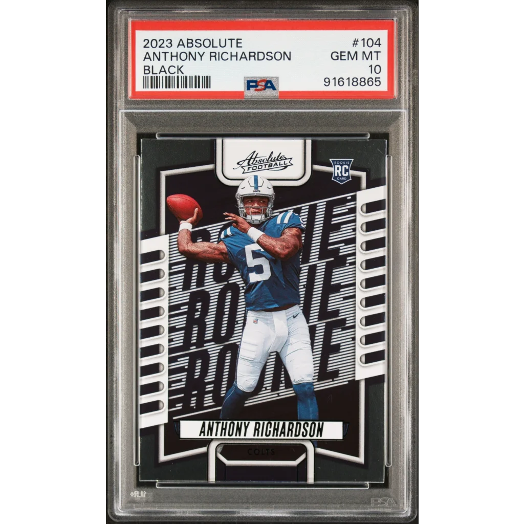 PSA Graded 2023 Absolute Anthony Richardson Black Rookie Card on display