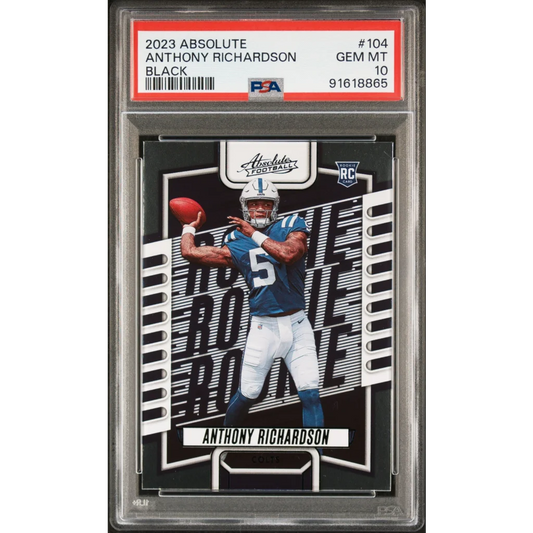 PSA Graded 2023 Absolute Anthony Richardson Black Rookie Card on display
