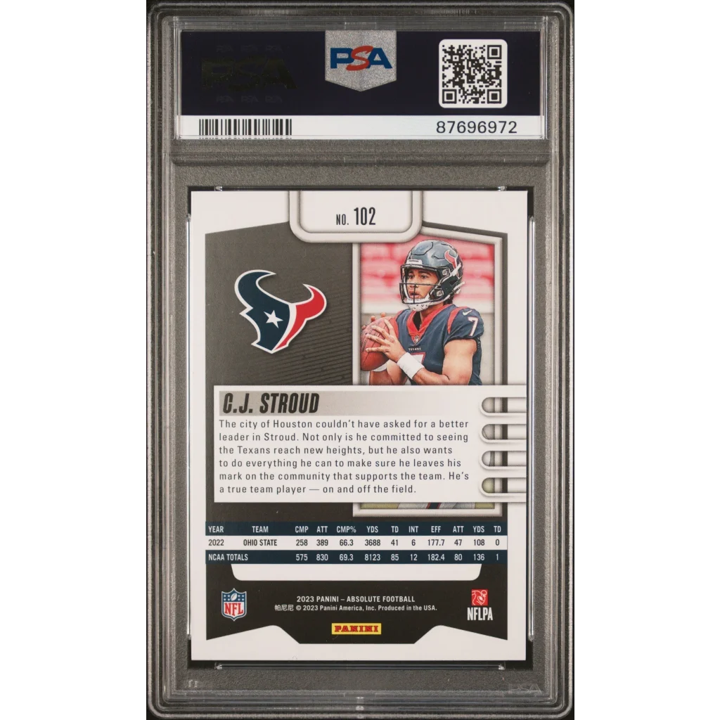 Graded 2023 Panini Absolute CJ Stroud #102 Rookie RC Football Card PSA 10 Gem Mint | PSA 10 Gem Mint Graded Rookie Card | vintageantiquesgifts.com