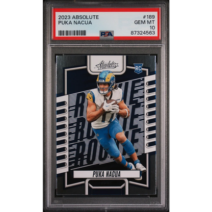 Graded 2023 Panini Absolute Puka Nacua #189 Rookie RC Football Card PSA 10 Gem Mint | Hall of Fame Sports Memorabilia | vintageantiquesgifts.com