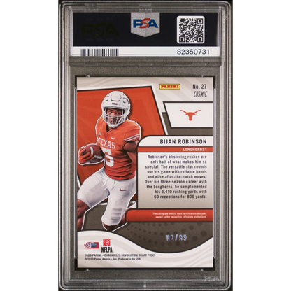 Graded Bijan Robinson #27 Revolution Cosmic rookie card PSA 10 in Longhorns jersey