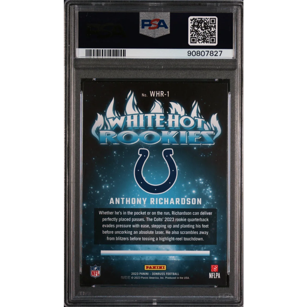 Graded PSA 10 Anthony Richardson White Hot Rookies football card in gem mint condition
