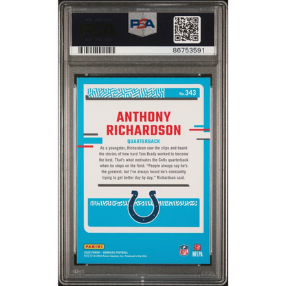 Graded 2023 Panini Donruss Anthony Richardson #343 Rookie RC Football Card PSA 10 Gem Mint | PSA 10 Gem Mint Graded Rookie Card | vintageantiquesgifts.com