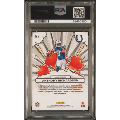 PSA Graded Anthony Richardson Rookie Bomb Squad Football Card on display