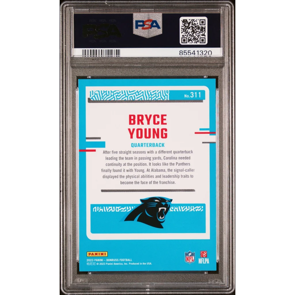 PSA graded Bryce Young rookie football card with Carolina Panthers logo for sale