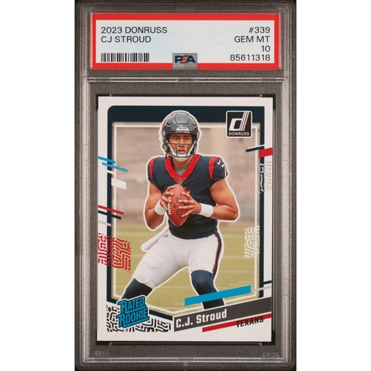 PSA graded CJ Stroud 2023 Panini Donruss Gem Mint rookie card for sports collectors