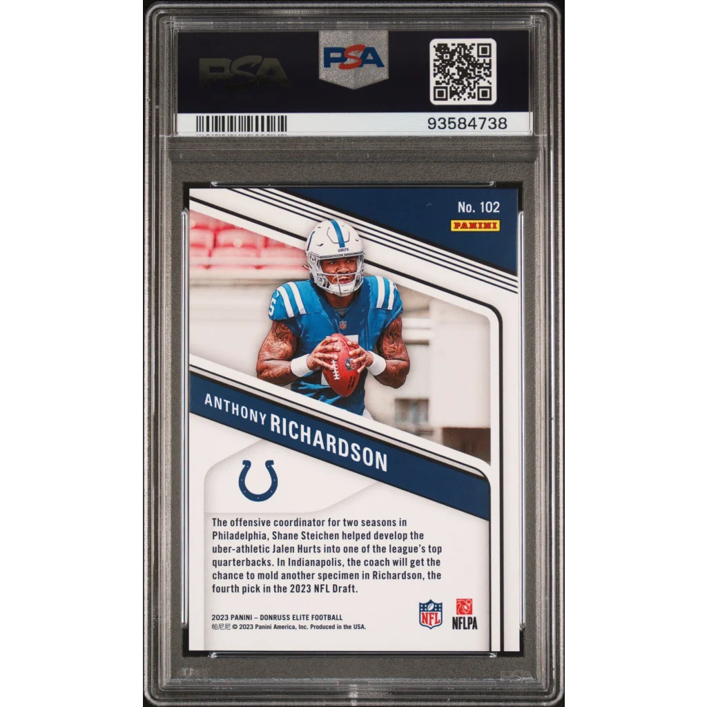 Graded 2023 Panini Donruss Elite Anthony Richardson #102 Status Explosion /625 Rookie RC Football Card PSA 10 Gem Mint | PSA 10 Gem Mint Graded Rookie Card | vintageantiquesgifts.com