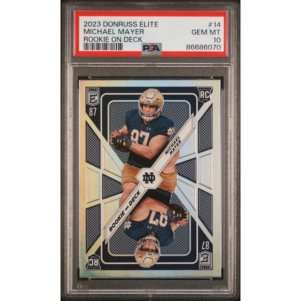 Graded 2023 Panini Donruss Elite Michael Mayer #14 Rookie on Deck Rookie RC Football Card PSA 10 Gem Mint | Hall of Fame Sports Memorabilia | vintageantiquesgifts.com