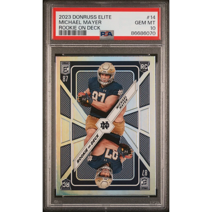 Graded 2023 Panini Donruss Elite Michael Mayer #14 Rookie on Deck Rookie RC Football Card PSA 10 Gem Mint | Hall of Fame Sports Memorabilia | vintageantiquesgifts.com