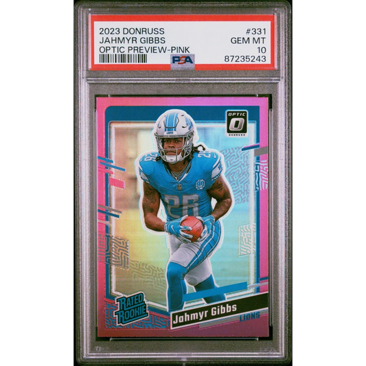 PSA Graded Jahmyr Gibbs Pink Optic Rookie Card 2023 Donruss Optic Preview football card