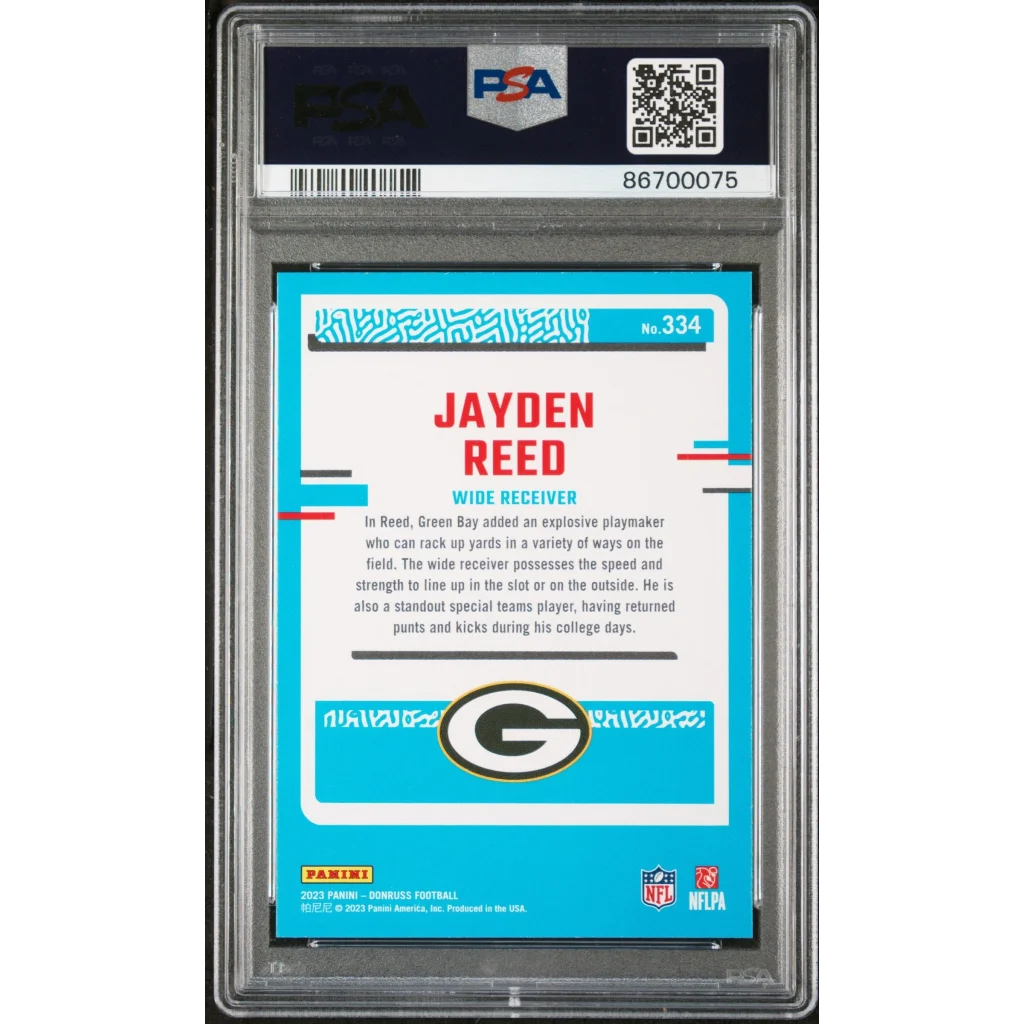 PSA Graded Jayden Reed 2023 Donruss Rookie Card football trading card image