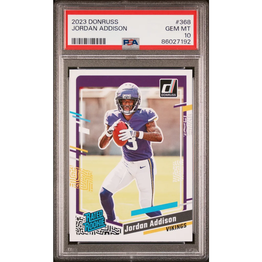 Graded 2023 Panini Donruss Jordan Addison #368 Rookie RC Football Card PSA 10 Gem Mint | Hall of Fame Sports Memorabilia | vintageantiquesgifts.com