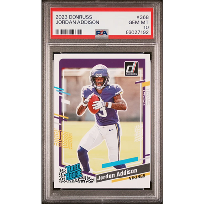 Graded 2023 Panini Donruss Jordan Addison #368 Rookie RC Football Card PSA 10 Gem Mint | Hall of Fame Sports Memorabilia | vintageantiquesgifts.com