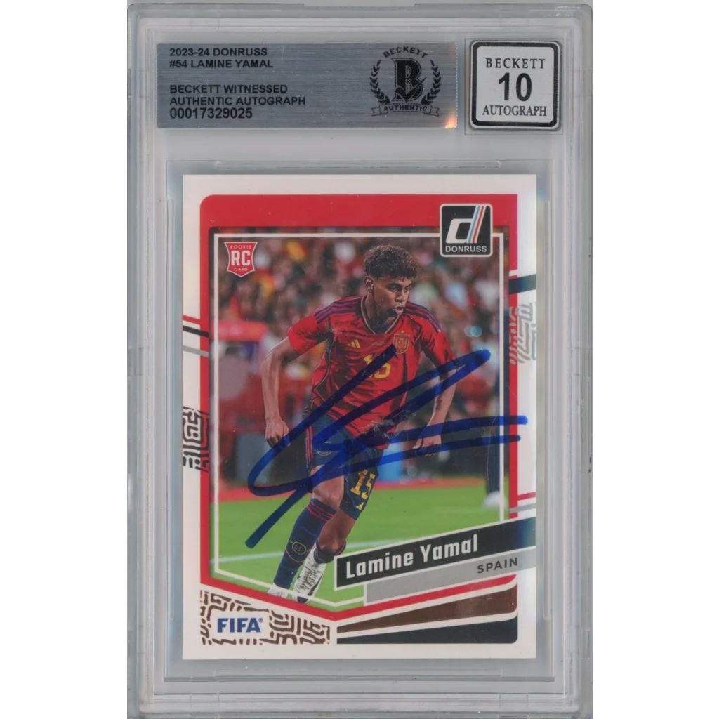 Graded 2023 Panini Donruss Lamine Yamal #54 Signed Rookie RC Soccer Card Beckett BAS BGS Auto 10 | Hall of Fame Sports Memorabilia | vintageantiquesgifts.com