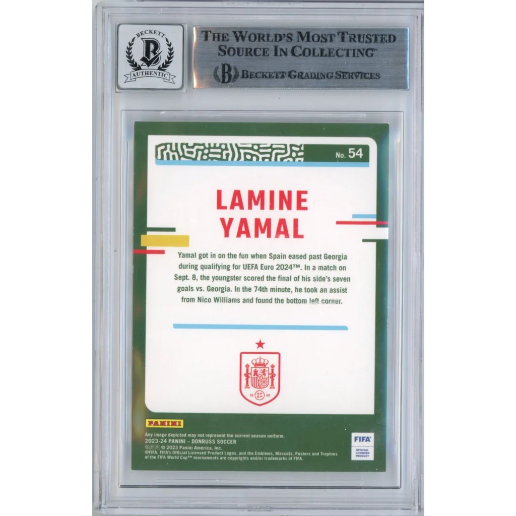Graded 2023 Panini Donruss Lamine Yamal #54 Signed Rookie RC Soccer Card Beckett BAS BGS Auto 10 | BGS Auto 10 Graded Rookie Soccer Card | vintageantiquesgifts.com