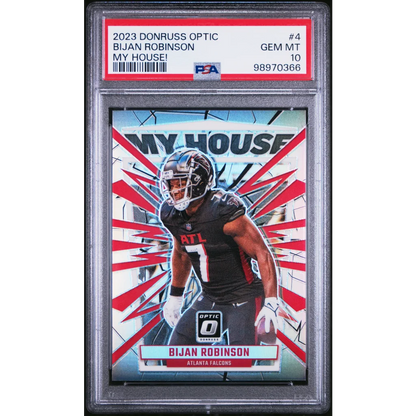 Graded 2023 Panini Donruss Optic Bijan Robinson #4 My House Rookie RC Football Card PSA 10 Gem Mint | Hall of Fame Sports Memorabilia | vintageantiquesgifts.com