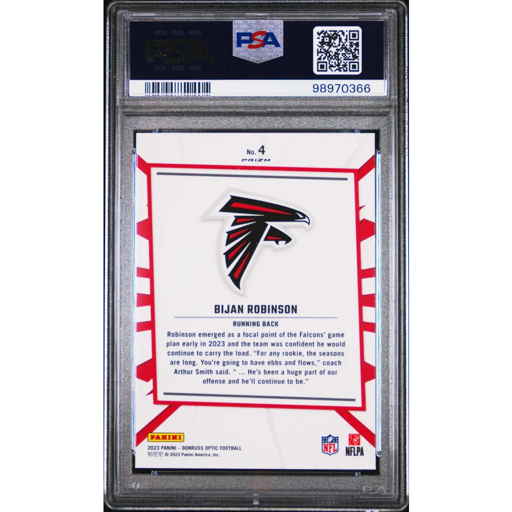 Graded 2023 Panini Donruss Optic Bijan Robinson #4 My House Rookie RC Football Card PSA 10 Gem Mint | PSA 10 Gem Mint Graded Rookie Card | vintageantiquesgifts.com
