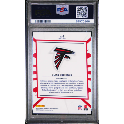 Graded 2023 Panini Donruss Optic Bijan Robinson #4 My House Rookie RC Football Card PSA 10 Gem Mint | PSA 10 Gem Mint Graded Rookie Card | vintageantiquesgifts.com