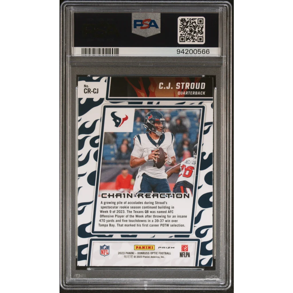 Graded 2023 Panini Donruss Optic CJ Stroud #CRCJ Chain Reaction Rookie RC Football Card PSA 10 Gem Mint | PSA 10 Gem Mint Graded Rookie Card | vintageantiquesgifts.com
