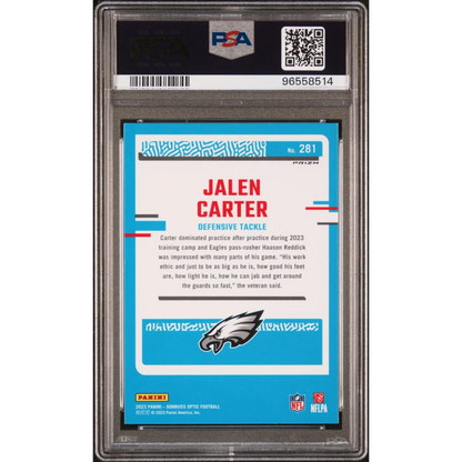 Graded 2023 Panini Donruss Optic Jalen Carter #281 Green Hyper Rookie RC Football Card PSA 10 | PSA 10 Gem Mint Graded Rookie Card | vintageantiquesgifts.com