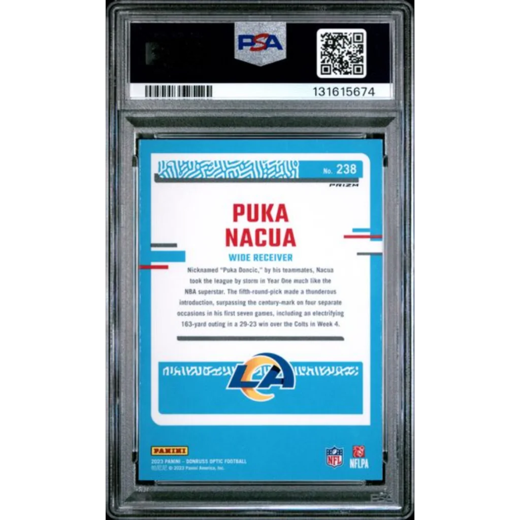 Graded 2023 Panini Donruss Optic Puka Nacua #238 Green Velocity Rookie RC Football Card PSA 10 Gem Mint | PSA 10 Gem Mint Graded Rookie Card | vintageantiquesgifts.com