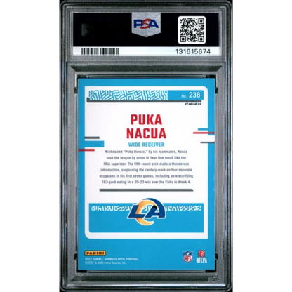 Graded 2023 Panini Donruss Optic Puka Nacua #238 Green Velocity Rookie RC Football Card PSA 10 Gem Mint | PSA 10 Gem Mint Graded Rookie Card | vintageantiquesgifts.com