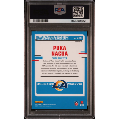 Graded 2023 Panini Donruss Optic Puka Nacua #238 Pink Rookie RC Football Card PSA 10 Gem Mint | PSA 10 Gem Mint Graded Rookie Card | vintageantiquesgifts.com